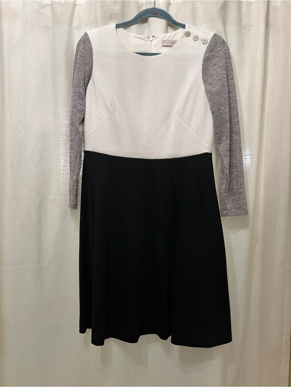 LOFT White, Black & Gray Colorblock A-Line Dress